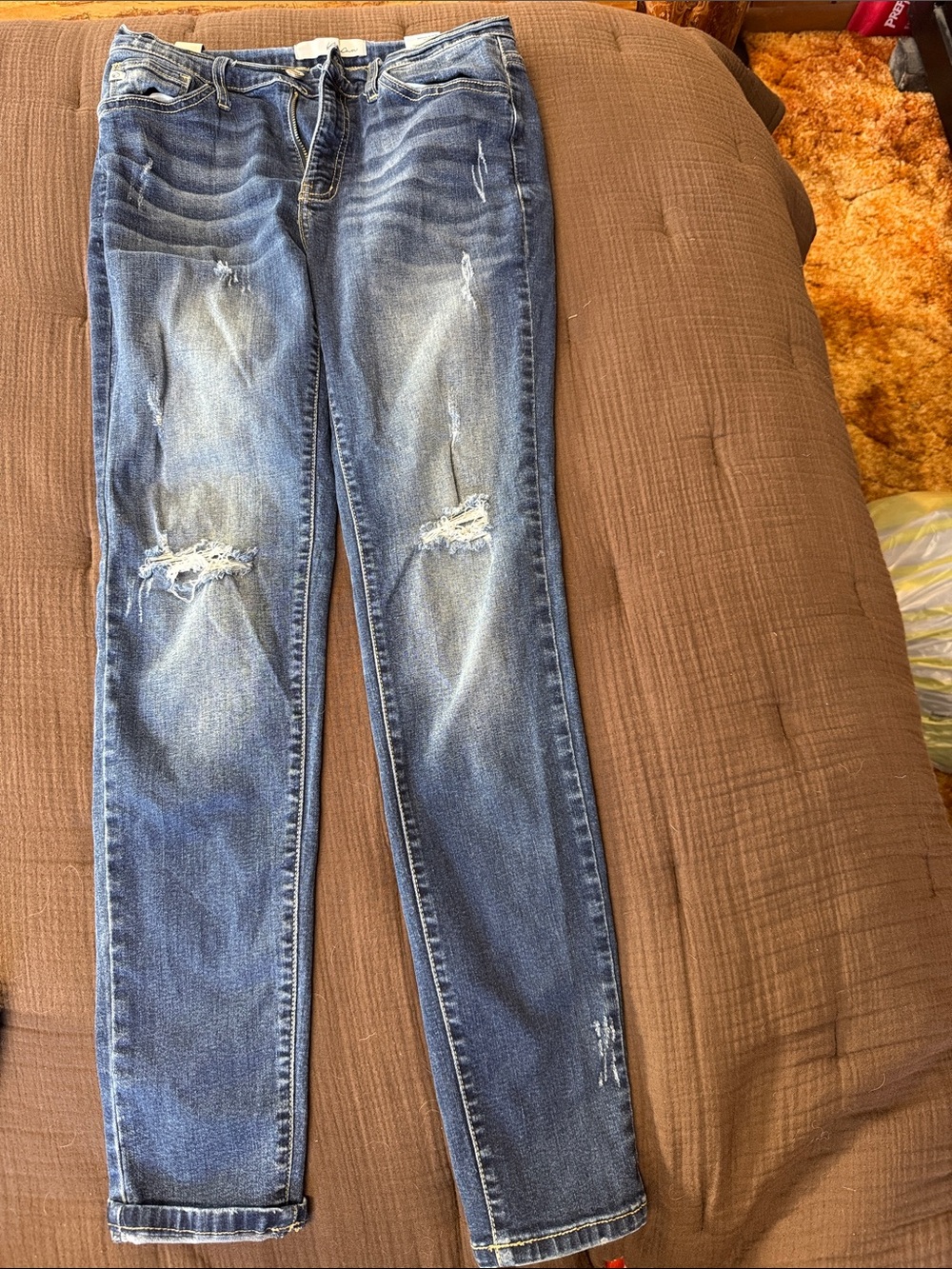 KanCan Women's Distressed Skinny Jeans in Medium Blue Wash